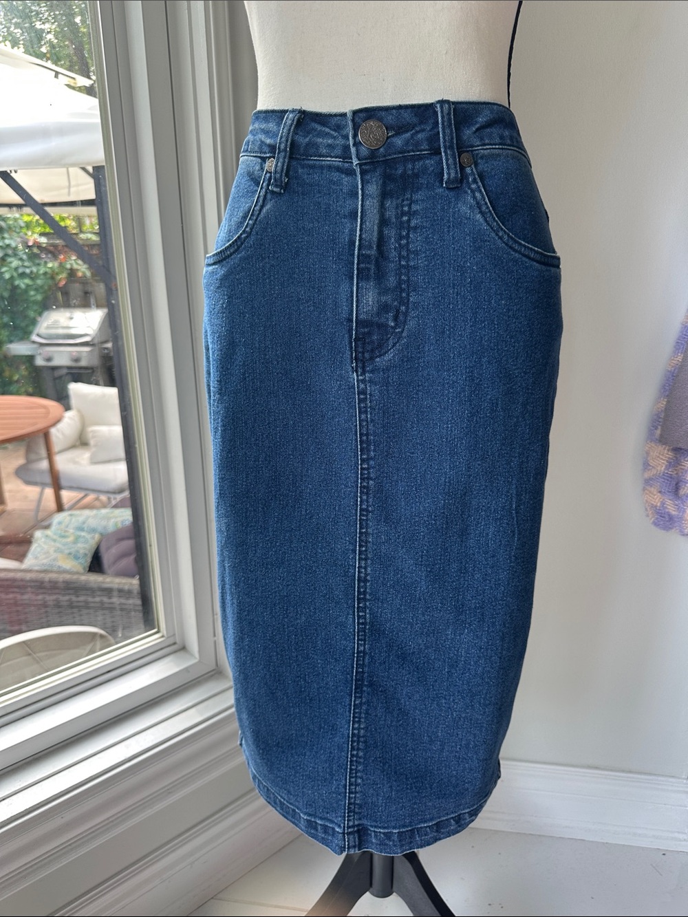 Vintage Y2K LEXI JEANS Classic Blue Denim Pencil Midi Maxi Skirt Size 10